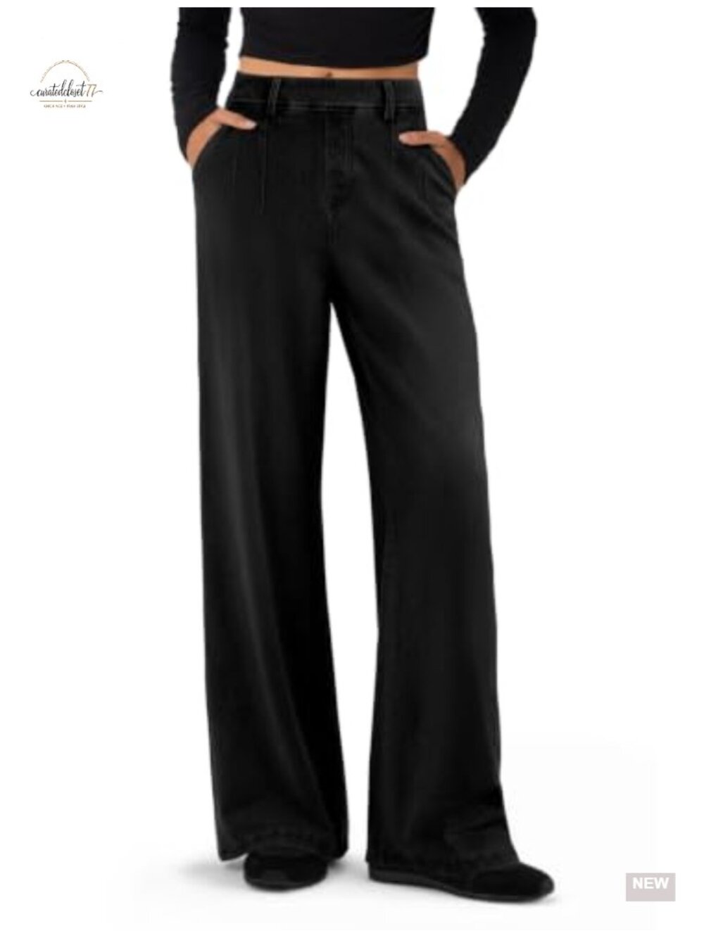 Wide Leg Sweatpant Jeans High Waisted Stretchy Denim Pull On 4 Pockets Baggy